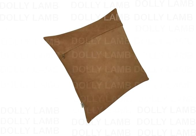 D DOLLY LAMB Lambskin Leather Pillow Cover - Sofa Cushion Case - Decorative Throw Covers for Living Room & Bedroom, 20x20 Inches - Camel Pack of 2