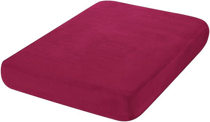 hyha Velvet Couch Cushion Covers, Soft Sofa Seat Covers for sectional 2 Cushion Couch Washable, Magic Sofa Slipcover with Elastic Bottom, Non-Slip Furniture Protector for Pets, Kid(Medium, Wine Red)