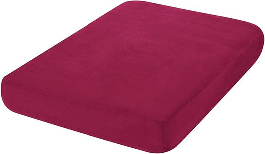 hyha Velvet Couch Cushion Covers, Soft Sofa Seat Covers for sectional 2 Cushion Couch Washable, Magic Sofa Slipcover with Elastic Bottom, Non-Slip Furniture Protector for Pets, Kid(Medium, Wine Red)