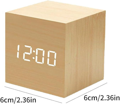Digital Wooden Alarm Clock Bedrooms Clock with Temperature LED Display (No Battery) Wooden