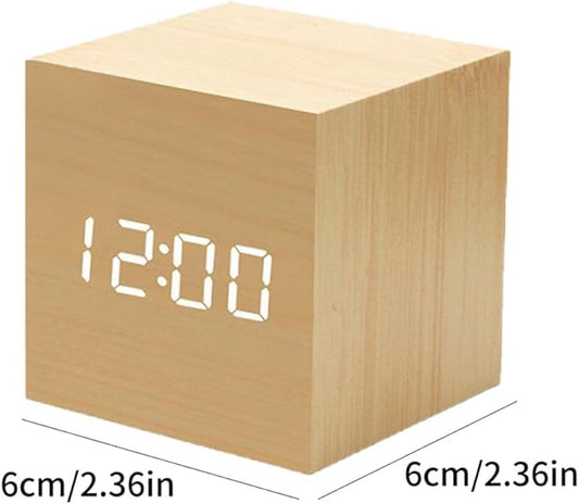 Digital Wooden Alarm Clock Bedrooms Clock with Temperature LED Display (No Battery) Wooden