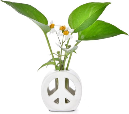 ORGJ Propagation Vase for Plants with Glass Tubes - Dual Function Ceramic Hydroponic Planter & Reed Diffuser, Peace Design Propagation Station