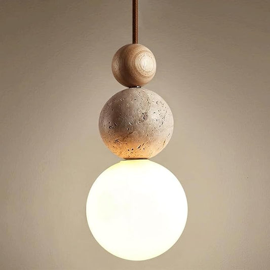 Modern Indoor Pendant Light Natural Stone Spherical Hanging Light Frosted White Glass Suspension Pendant Lamp for Bedside Restaurant Kitchen Island Aisle Bar Club Chandelier