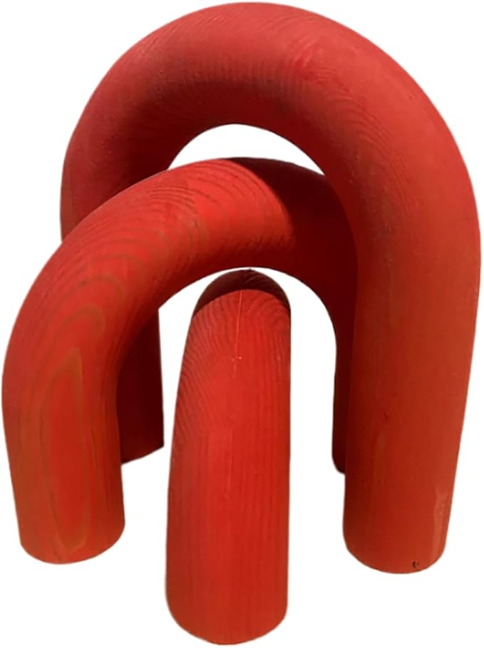 3Pcs Wood Arch Decor Accents - Home Book Table Decorative Rustic Arch Decor Modern Boho Minimalist Coffee Table Bookshelf Living Room Entryway Aesthetic Decorations Objects (Red)