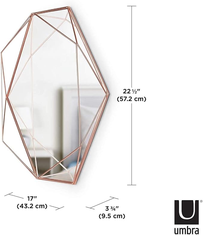 Umbra Prisma Modern Geometric Shaped Oval Mirror Wall Decor for Bedroom, Bathroom, Living, Dining Room, 22.5" Length x 17" Height x 3.75” Width, Copper