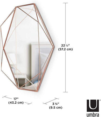 Umbra Prisma Modern Geometric Shaped Oval Mirror Wall Decor for Bedroom, Bathroom, Living, Dining Room, 22.5" Length x 17" Height x 3.75” Width, Copper
