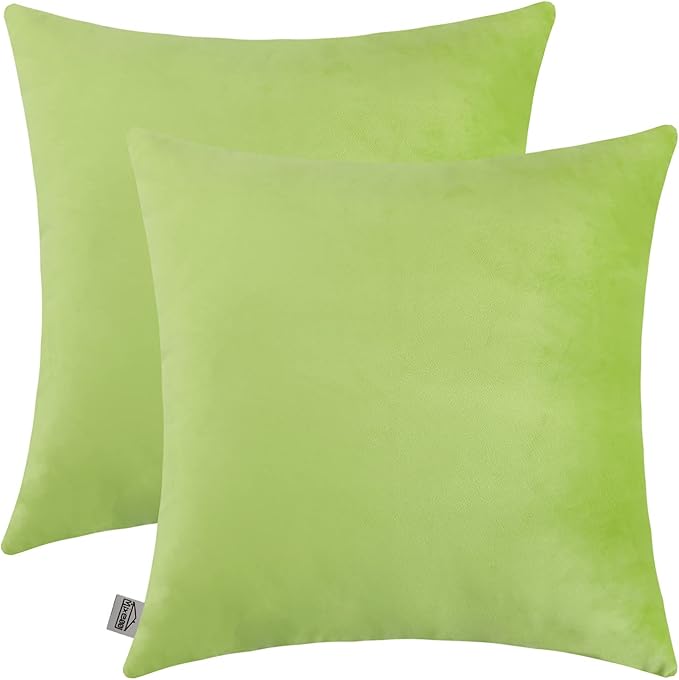 mixeoo Comfy Lime Green Throw Pillow Covers Decorative Square Solid Thick Velvet Super Soft Cushion Cases Home Decor for Sofa Couch Living Room Chair, Set of 2, 16 x 16 Inch