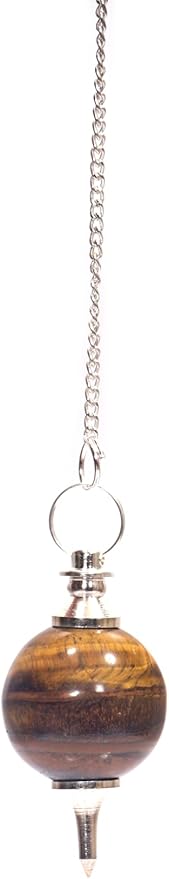 L PEDRA & CRYSTAL Tiger Eye Crystal Ball Pendulum | Polished Gemstone Sphere with Chain for Dowsing, Divination & Décor | Spiritual Energy Work Pendant