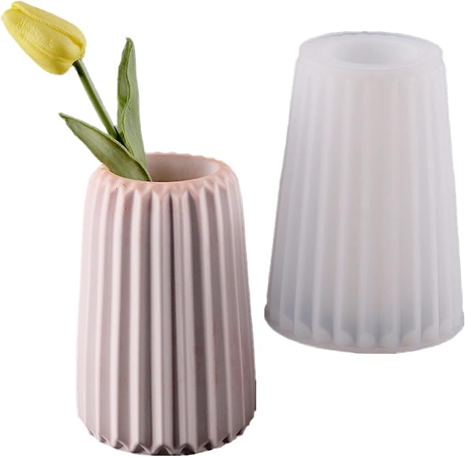 3D Vertical Stripe Vase Plaster Concrete Flower Pot Silicone Mold Succulent Planter Cement Clay Mold Pen Holder Mould