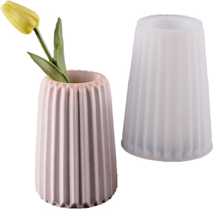 3D Vertical Stripe Vase Plaster Concrete Flower Pot Silicone Mold Succulent Planter Cement Clay Mold Pen Holder Mould