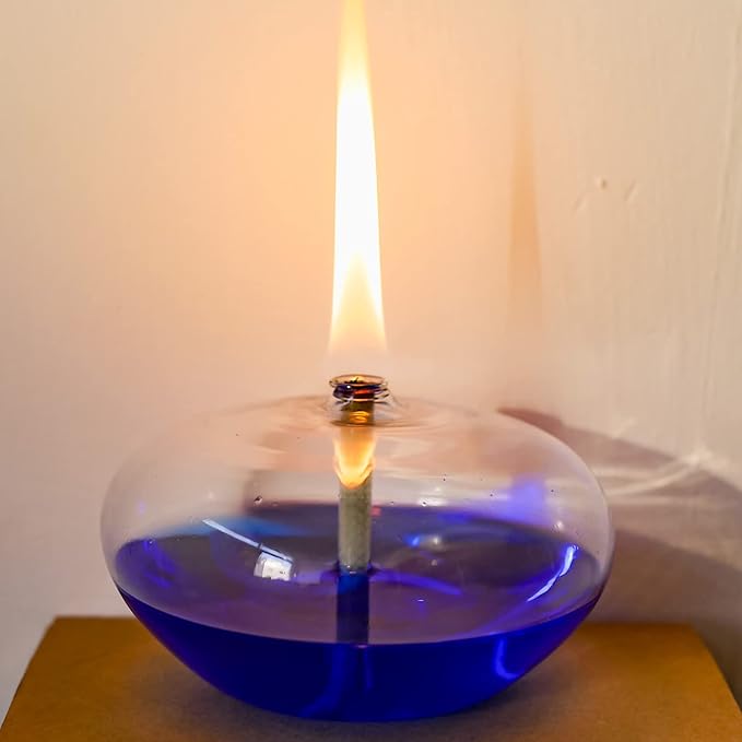 Refillable Liquid Petite Oil lamp - Sturdy Borosillicate Glass Oil Candle (Oval)