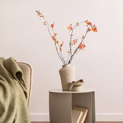 3pcs Artificial Ficus Branches Greenery for Vase, Faux Silky Eucalyptus Ficus Tree Twig Stems for Home, Office, Banquet Decor (Orange)