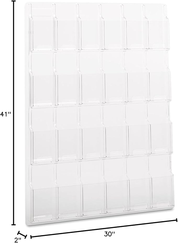 Safco Reveal Literature Rack, 24 Compartments Magazine Holder, Wall-Mounted Brochure Organizer, Acrylic, Clear
