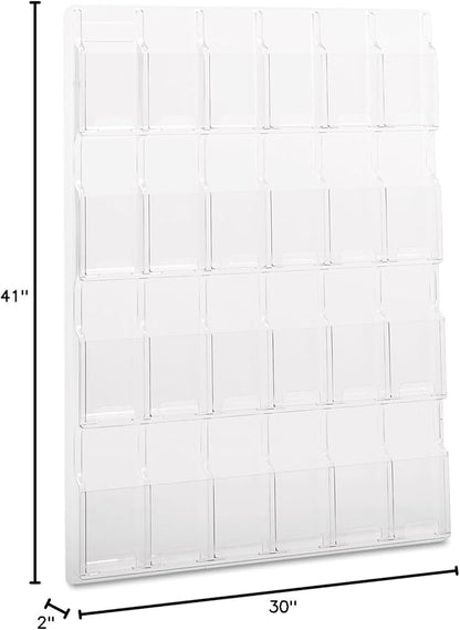 Safco Reveal Literature Rack, 24 Compartments Magazine Holder, Wall-Mounted Brochure Organizer, Acrylic, Clear