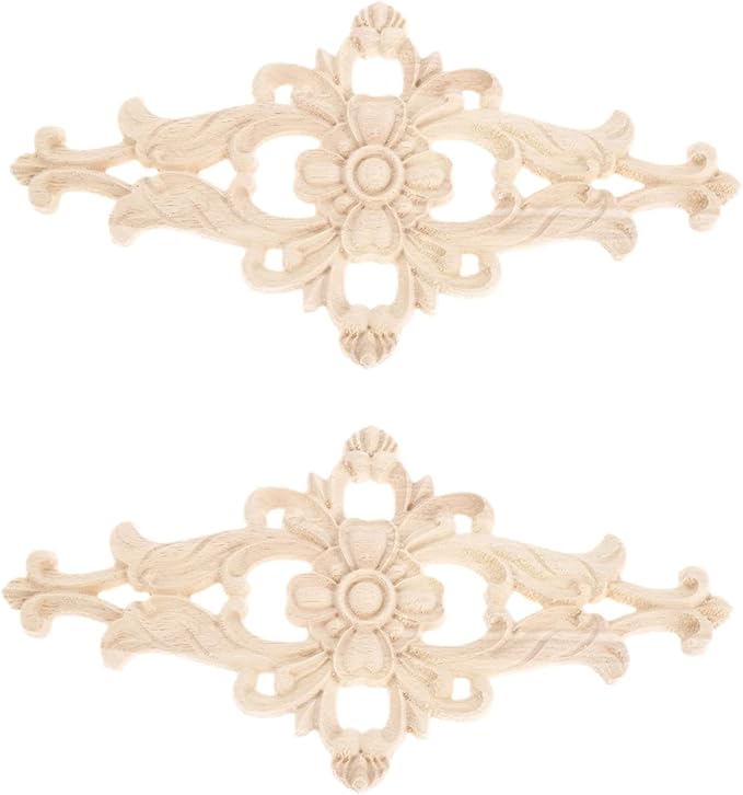 MUXSAM Wood Carved Appliques Furniture Decorative Onlays, 2Pcs Unpainted DIY Center Carving Decal for Door Wall Ceiling Cabinet Dresser Mirror Bed Mantel Bench Decoration, 27x14cm/10.63"x5.51"