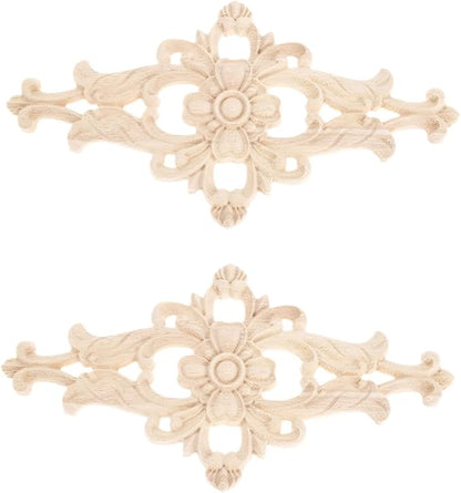 MUXSAM Wood Carved Appliques Furniture Decorative Onlays, 2Pcs Unpainted DIY Center Carving Decal for Door Wall Ceiling Cabinet Dresser Mirror Bed Mantel Bench Decoration, 27x14cm/10.63"x5.51"