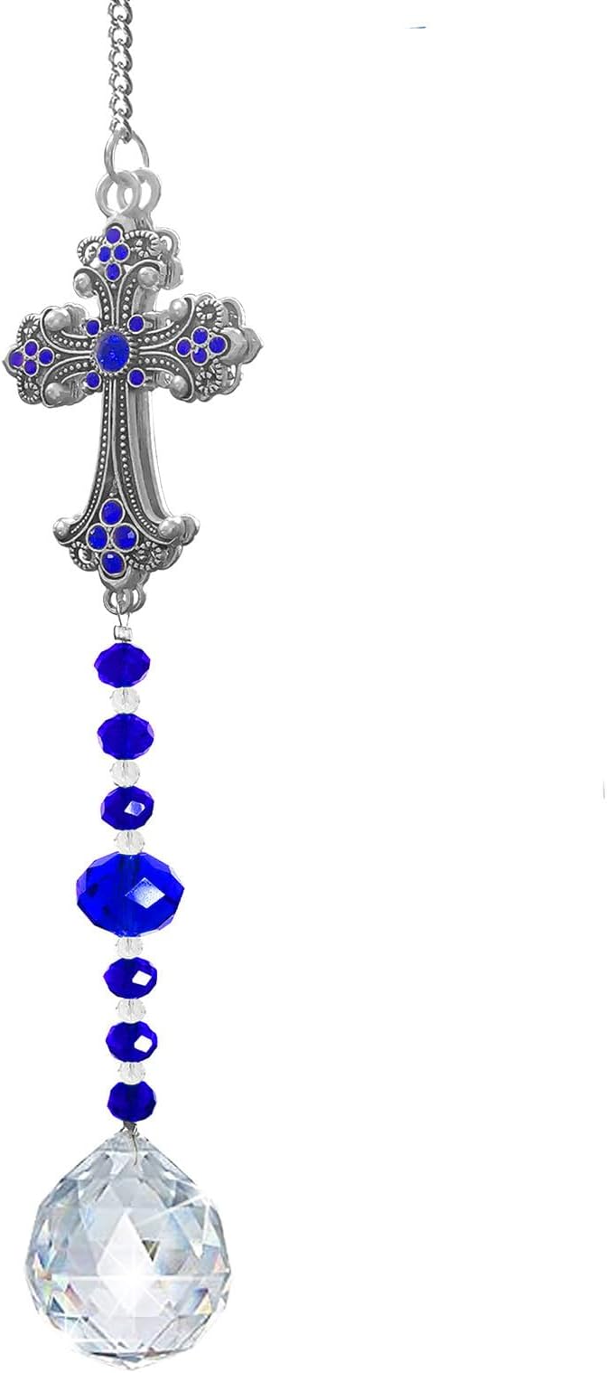 Hanging Sun Catchers Outdoor Indoor Window with Crystals,Crystal Prism Suncatcher for Window Garden,Crystal Sun Catcher Rainbow Maker Ornament (Cross-Shaped)