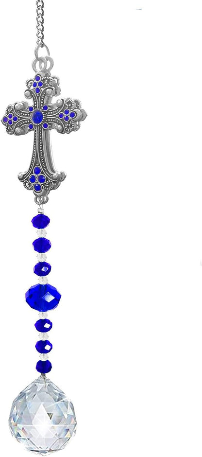 Hanging Sun Catchers Outdoor Indoor Window with Crystals,Crystal Prism Suncatcher for Window Garden,Crystal Sun Catcher Rainbow Maker Ornament (Cross-Shaped)