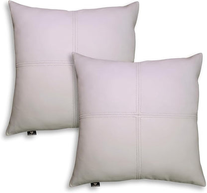 LL LEATHER LOVERS Lambskin Leather Pillow Cover, Hand Panel Stitched Leather Decorative Throw Pillow Covers for Couch Sofa Bed Living Room Garden (18x18 Inches, White Pack of 2)