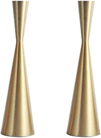 Pack 2 Brass Gold 9" Metal Taper Candlesticks Candleholder Vintage Mid-Century Modern Candlestick Home Cabin Lodge Table Mantel Wedding Centerpiece Candle Holders (Brass Golden, Pack of 2 Medium 9")