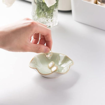 Ceramic Trinket Dish, Ring Tray, Decorative Jewelry Dish for Earrings Necklaces Watch Keys, for Women, White Green
