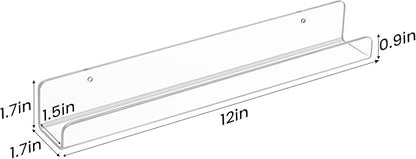 upsimples 10 Pack Clear Acrylic Shelves, 1.7" x12" Clear Wall Shelves for Nail Polish, Vinyl Wall Mount, Record Holder, Magazine Rack, Comic Display, Picture Ledge Shelf Décor