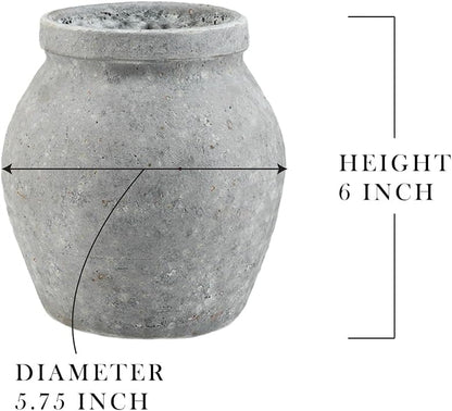 Serene Spaces Living Antique Ashen Stamnos Cement Vase, Grey Concrete Floral Vase, Home, Office Decor, Table Centerpiece for Vintage Wedding, Anniversary, Birthday, Holiday, 5.75" Diameter & 6" Tall