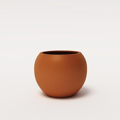 DTY Signature Mount Sherman Modern Indoor Outdoor Fiberstone Sphere Planter, Durable Round Garden Pot, Weather Resistant, Drainage Hole & Rubber Plug - Small, Terracotta