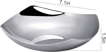 Premium Candy Bowl, Stanless Steel Decorative Bowl,Candy Dish for Office Desk, Key Bowl For Entryway Table, Silver Tray-Hand Mirror Polished -7.8 Inches