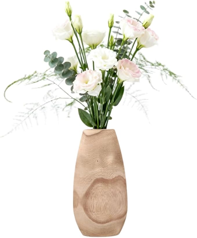 Handmade Eco-Friendly Wooden Vase Set - Natural Solid Paulownia Wood Vases for Home Decor, DIY Hand-Painted Design, Unbreakable Decorative Gift Set (7”, 10”, 12”) (Light Conical Vase 5.7×10.6in)