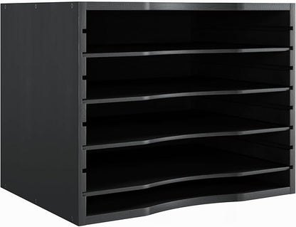 Bamjoy Wood 5 Tier Desktop Organizer, Paper Organizer Mail Sorter, File Holder Letter Document Storage with Adjustable Shelves for School Home Office, Black