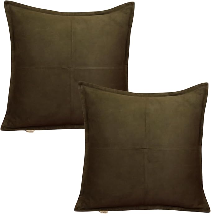 Genuine Suede Leather Pillow Cover, 18x18 Inch Case for Lumbar Throw Couch Pillows, Thick & Soft Cushion Covers for Sofa Bed Home Decor (Suede Deep Forest Green Box Pack of 2)