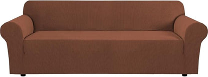 H.VERSAILTEX Stretch Sofa Covers for 3 Cushion Couch Covers Sofa Slipcovers for Living Room Feature Thick Checked Jacquard Fabric with Elastic Bottom, Sofa X-Large - Caramel