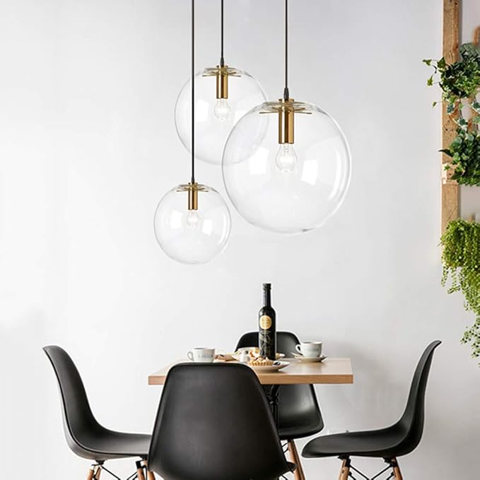 Spherical LED Clear Glass Hanging Light, Creative Single Pendant Light, Ceiling Light Base on E27 Gold Lamp Holder (20CM)