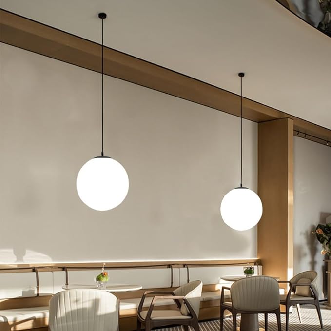 Modern Style Spherical Glass Pendant Light, Design Light, Iron Art & Frosted Glass Shade Light, Adjustable Cord, Nordic Hanging Lamp for Dining Room, Cafe, Bedroom, Study,