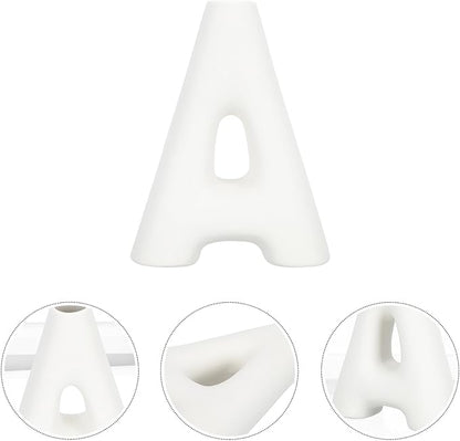 Ceramic Letter a Vase Small Matte White Porcelain Decorative Flower Vase Home Table Decor Retro Style Desktop Accent for Living Room Office