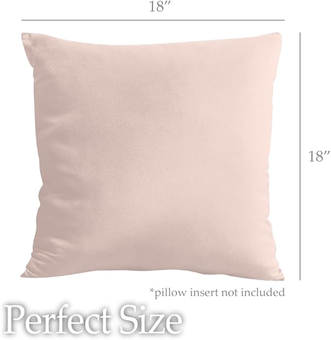 lalaLOOM Velvet Throw Pillow Covers, Set of 2, 18x18 Decorative Square Pillows Home Decor, Soft Accent Cases, Silky Machine Washable Pillowcases for Sofa, Couch, Bedroom, Living Room, Petal Pink