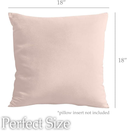 lalaLOOM Velvet Throw Pillow Covers, Set of 2, 18x18 Decorative Square Pillows Home Decor, Soft Accent Cases, Silky Machine Washable Pillowcases for Sofa, Couch, Bedroom, Living Room, Petal Pink