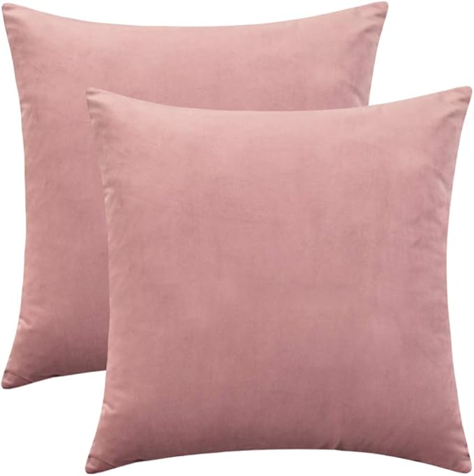 Set of 2 Comfortable Throw Pillow Cover for Bedding, Decorative Accent Cushion Sham Case for Couch Sofa, Soft Solid Velvet with Zipper Hidden - 18"x18", Mauve Pink
