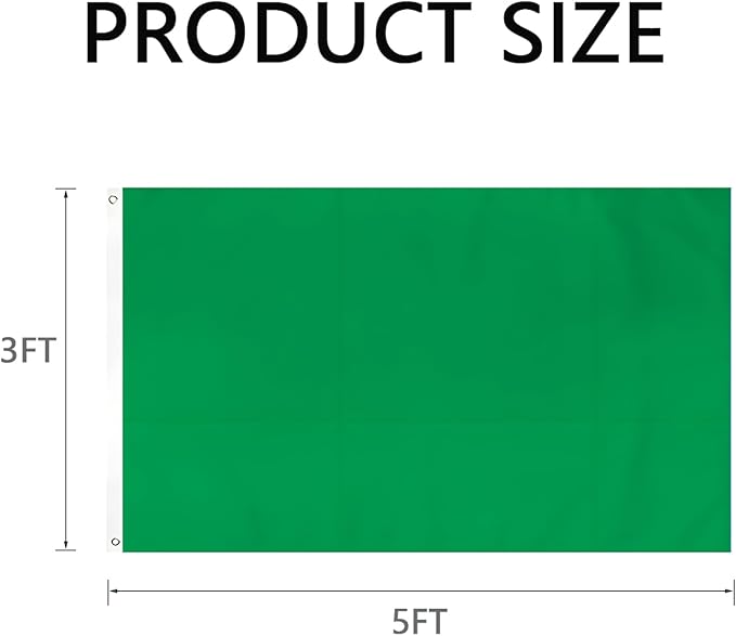 Solid Green Flag 3x5 Ft Blank Green Flags Vivid Color Double Stitched Plain Flag with Brass Grommets