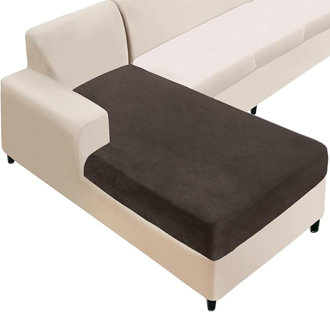 NAISI Sectional Couch Cover 1 Piece Velvet Separate Chaise Lounge Cover Soft Stretch Sofa Slipcovers for Left/Right Chaise Sectional Couch(Chaise Lounge,Brown)