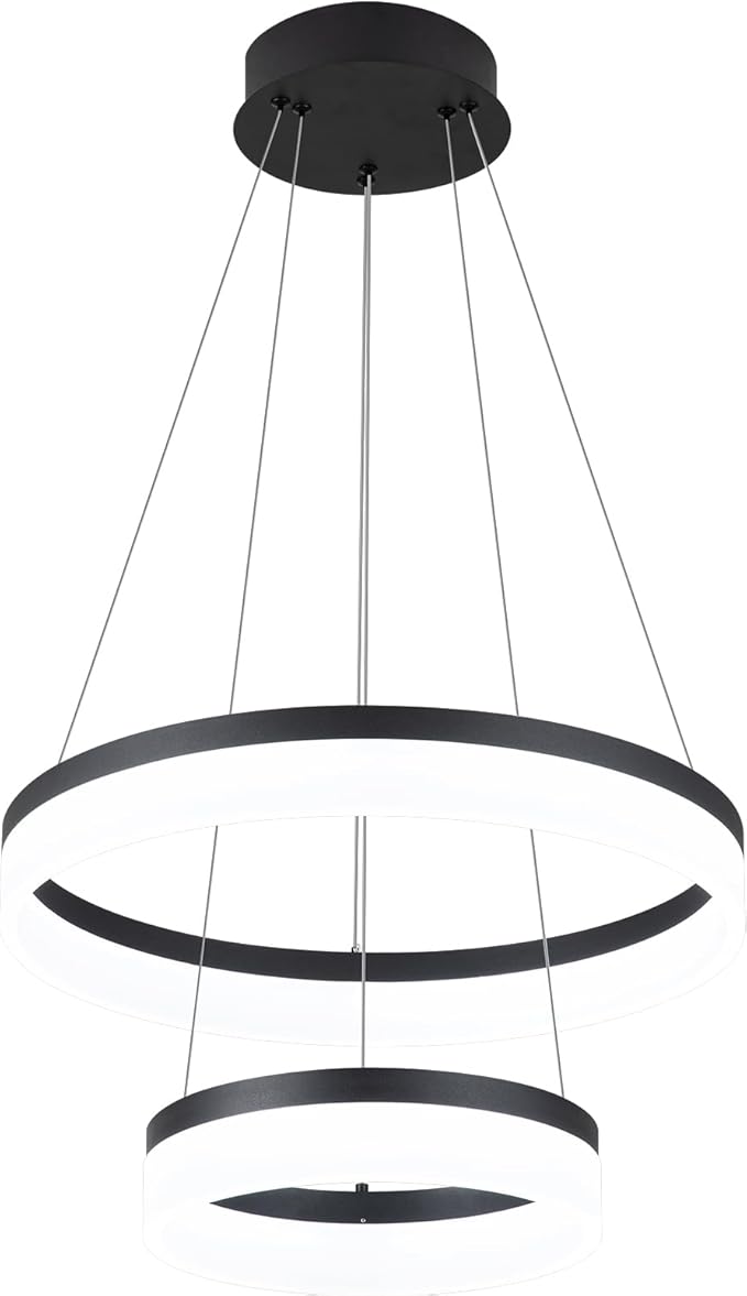 Buccleuch 2-Ring Modern LED Chandelier - Dimmable Black Round Pendant Light, Height Adjustable ETL-Certified Ceiling Light for Dining Room, Kitchen Island, Living Room, Bedroom, Foyer