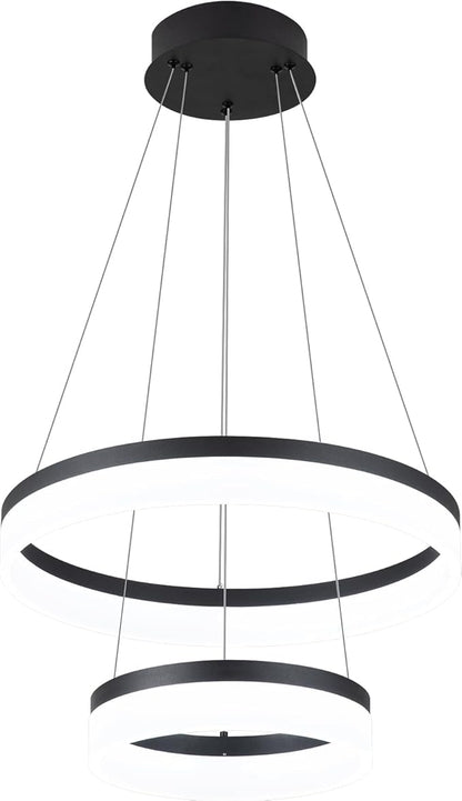 Buccleuch 2-Ring Modern LED Chandelier - Dimmable Black Round Pendant Light, Height Adjustable ETL-Certified Ceiling Light for Dining Room, Kitchen Island, Living Room, Bedroom, Foyer