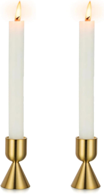 Brass Gold Candlestick Holder,Taper Candle Holders,Candle Stick Holders 2Pcs,Modern Aluminium Taper Holder for Table Mantel Wedding Housewarming Gift