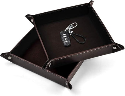 Oirlv Premium Leather Valet Tray for Men Jewelry Organizer, Desktop Storage,Key Wallets Cell Phones Catchall Tray Nightstand or Dresser Organizer Plate (Coffee)