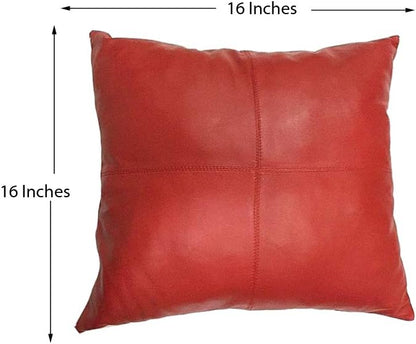 D DOLLY LAMB Lambskin Leather Pillow Cover - Sofa Cushion Case - Decorative Throw Covers for Living Room & Bedroom, 16x16 Inches - Red Pack of 2