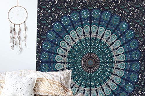 raajsee Turquoise Blue Tapestry- Best Mandala Wall Hanging- Bedding Tapestry For Bedroom Aesthetic-Size TWIN 140 X 210 CMS