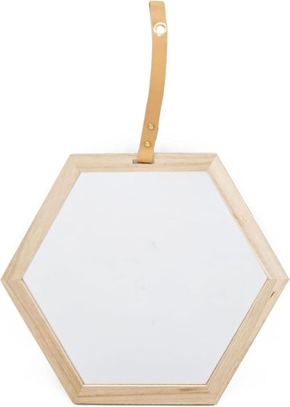 16 x 14 Inches Harlan Hexagon Mirror with Beige Wood Frame, Wall Geometric Mirrors Decor, Hanging Wall Glass Mirror for Home/Bedroom/Living Room/Hallway/Entryway
