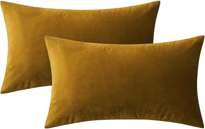 MIULEE Velvet Throw Pillow Covers 12x20 Inch, Pack of 2 - Mustard Yellow, Soft Solid Lumbar Decorative Pillow Covers Modern Luxury Home Decor for Spring Couch Sofa Bedroom Livingroom