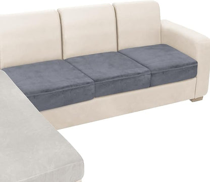 NAISI Couch Cushion Covers 3 Pieces Velvet Stretch Sofa Seat Covers or Backrest Covers Soft Individual Couch Covers for Sectional Sofa(3 Pcs for 3-Seat Cushion,Dark Grey)